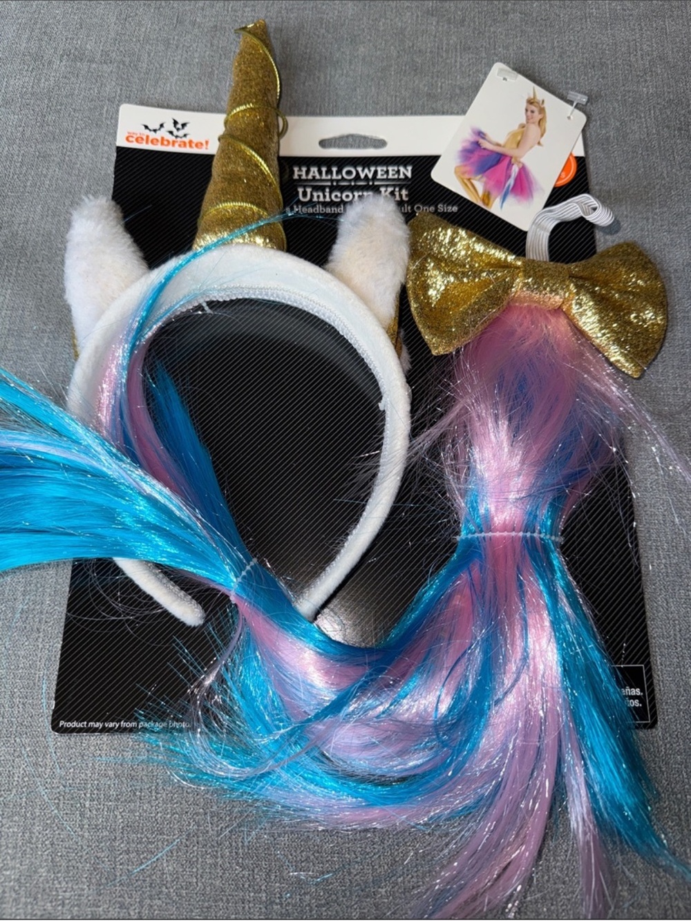 Girls' Unicorn Headband Set with Gold Horn and Pink & Blue Hair